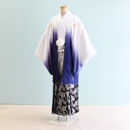 卒業式男性袴レンタル（DH0042）5号　白・青/ぼかし|白・黒/ぼかし・紋