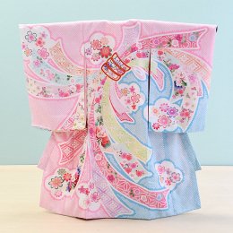 お宮参り女の子産着レンタル（O-35）ピンク/熨斗・花・絞り　花うさぎ