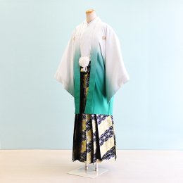 成人式男性袴レンタル（DH0045）6号　白・緑/ぼかし|黒・金/麻の葉