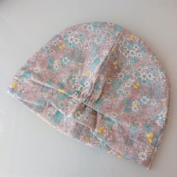 医療用ケア帽子ハンドメイド ふんわりガーゼ一重 くすみピンク