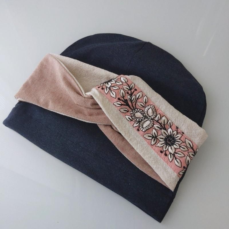 医療用ケア帽子ハンドメイド ふんわりガーゼ一重 くすみピンク