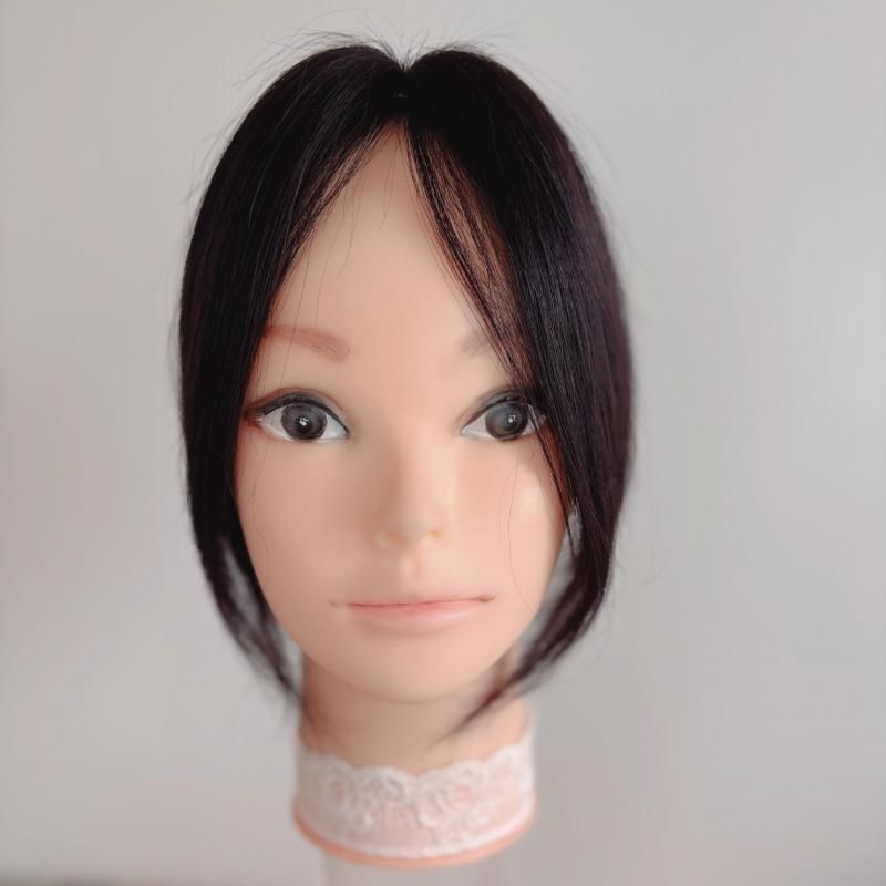 人毛レミー100%ヘアピース★ナチュラルブラック7×10☆30cm全面リアル植毛 総手植え 最高級人毛(レミー)100% トップヘアピース 分け目