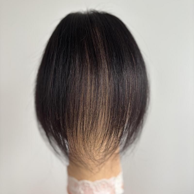 人毛レミー100%ヘアピース★ナチュラルブラック7×10☆30cm全面リアル植毛 商品名: 月 ショートヘア用ヘアピース スキンレースタイプ