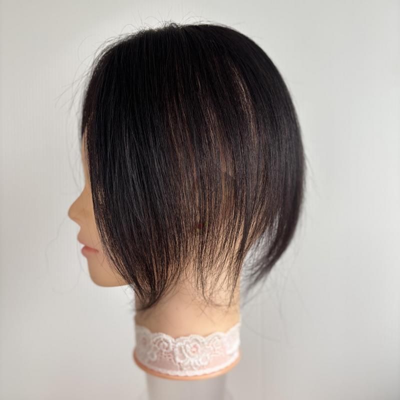 人毛レミー100%ヘアピース★ナチュラルブラック7×10☆30cm全面リアル植毛 商品名: 月 ショートヘア用ヘアピース スキンレースタイプ