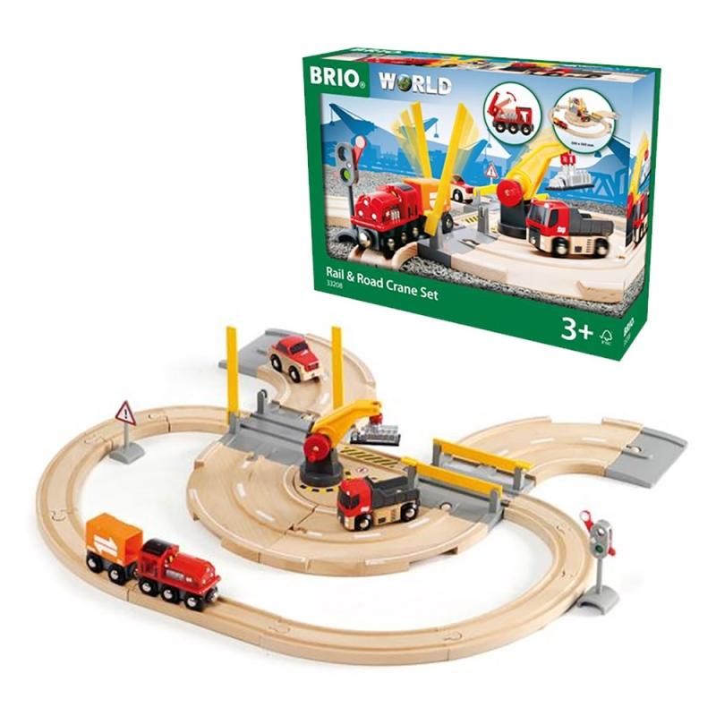 定番 BRIO レール＋ヘリコプター＋クレーンワゴンセット 鉄道模型