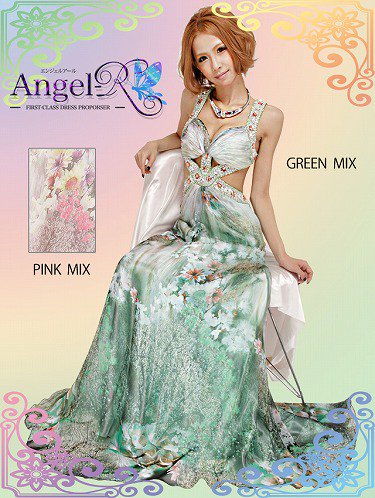 プリントの可愛いウエストビジューなロングドレス♪ - Angel R - Moon Collection