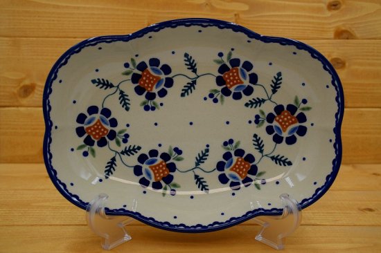 ポーランド食器のマニュファクトゥラ社製 雲形プレート 大 青いバラ柄No.154514425 -ポーリッシュブルー