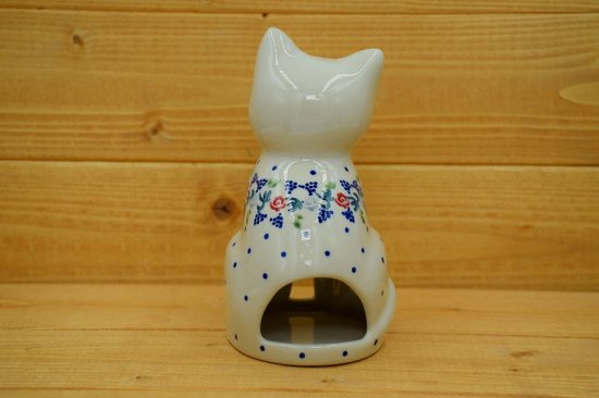 ポーランド食器、猫型アロマポット　ブドウのリース柄、No.154613596 -ポーリッシュブルー