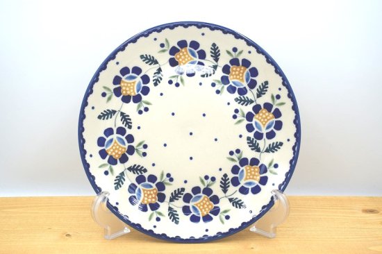 ポーランド食器（ポーリッシュポタリー）丸皿 22cm　『マニュの青いバラ』 -　ポーリッシュブルー