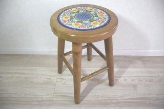 ポーランド陶器（ポーリッシュポタリー）丸椅子　『ひまわり　午後満開の花』