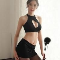 【只今セール中】胸元と肩周りを露出させたシンプルでエレガントなセパレートタイプのボディコン風コスプレ(COSPLAY) ブラック