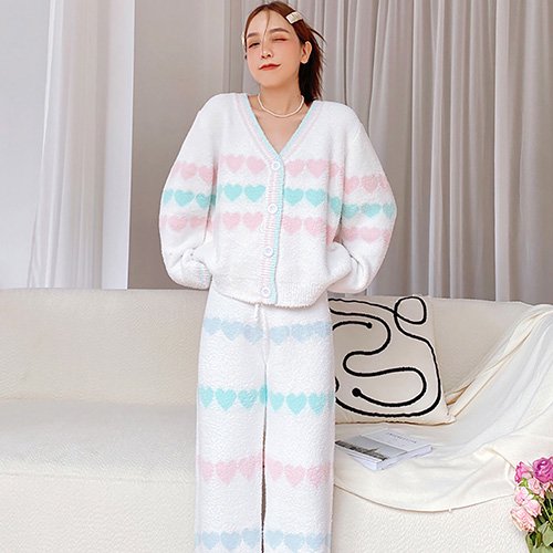 ふわっともこもこハートがいっぱいボーダーのルームウェア(ROOMWEAR