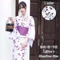 上品な色合いの椿が咲き誇る浴衣3点セット(YUKATA)