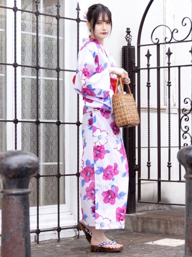 椿の花柄とストライプが品のある浴衣3点セット(YUKATA) - キャバドレス ...