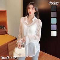 バックスリットシアーシャツトップス(TOPS)