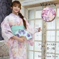 <img class='new_mark_img1' src='https://img.shop-pro.jp/img/new/icons5.gif' style='border:none;display:inline;margin:0px;padding:0px;width:auto;' />薄ピンク地に暖色系の抽象花模様の浴衣3点セット(YUKATA)