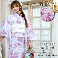 <img class='new_mark_img1' src='https://img.shop-pro.jp/img/new/icons5.gif' style='border:none;display:inline;margin:0px;padding:0px;width:auto;' />淡い紫に大柄なピンクの花が群れ咲く浴衣3点セット(YUKATA)