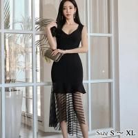 チュール切り替えアシメノースリワンピース(キャバドレス・CABARETDRESS)