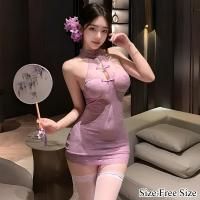 【只今セール中】魅惑的な紫の透け感が曲線を魅せつけるチャイナ服風ベビードール(BABYDOLL)