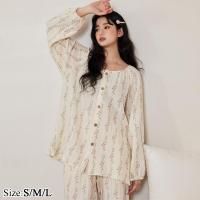 小花柄ラウンドネックロングスリーブパジャマ(PAJAMA)