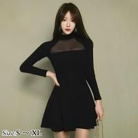 デコルテシースルーメッシュ切替ロングスリーブミニワンピース(キャバドレス・CABARETDRESS)