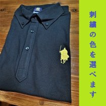 【シルエット殿・刀】ボタンダウンポロシャツ〈ブラック〉選べる刺繍カラー