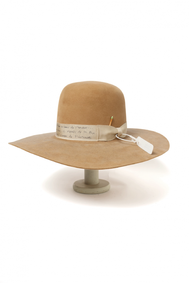 Beige Hat Writing Ribbon