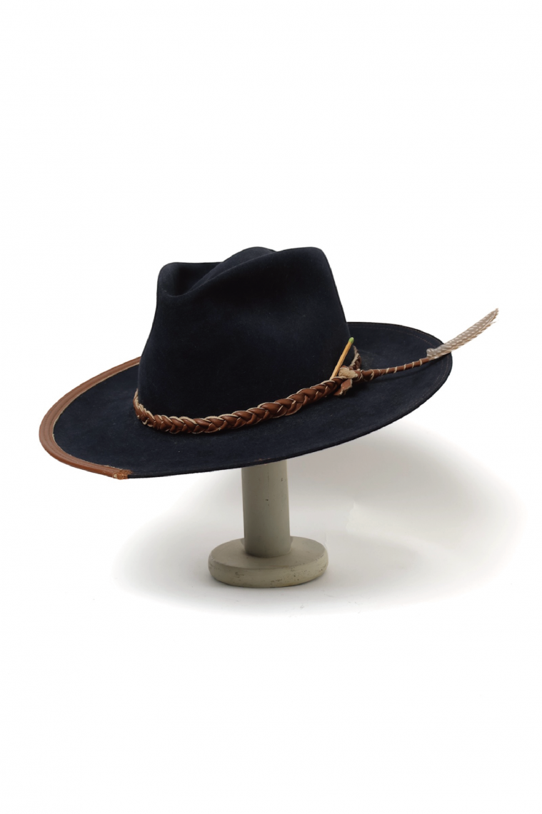 Navy Hat Feather&Leather Ribbon