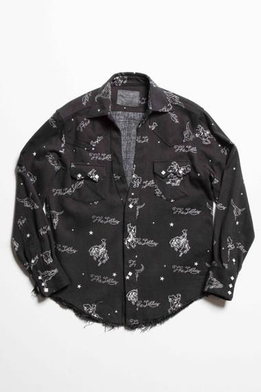 22SS WESTERN CUTTING SHIRTS -COWBOY SKULL FLANNEL- BLACK