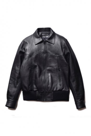 24AW Sheep Leather Zipup Rib JKT BLK