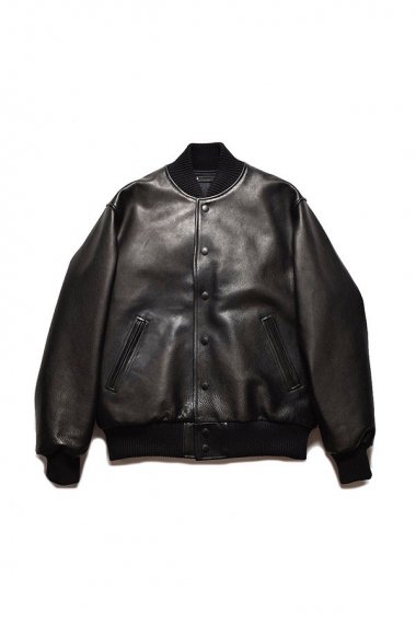 24AW Rusty Calf Leather Varsity Jacket BLK