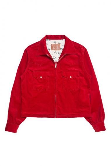 #0027 WESTERN SHORT RIB ZIP JACKET -COTTON COUDUROY- RED