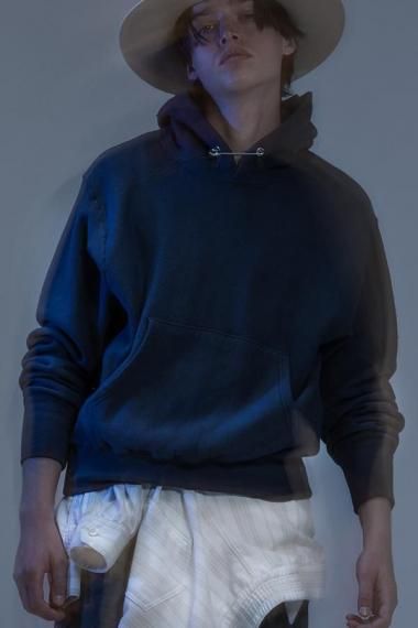 #0027 SWEATSHIRT HOODIE -LOOPWHEEL FLEECE COTTON RAYON- NAVY