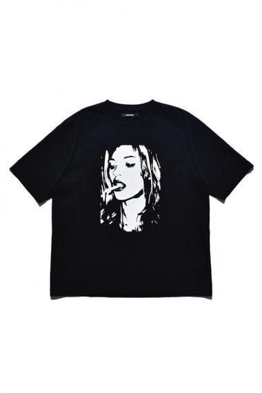 25SS Monochrome Two tone Face Crewneck T-SH BLK