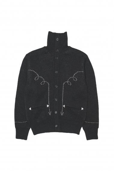 #0028 WESTERN TURTLENECK CARDIGAN KNIT -SHETLAND WOOL LINEN- BLACK
