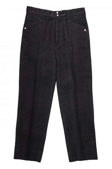 #0028 WESTERN STRAIGHT TROUSERS -WOOL LINEN TWEED- BLACK