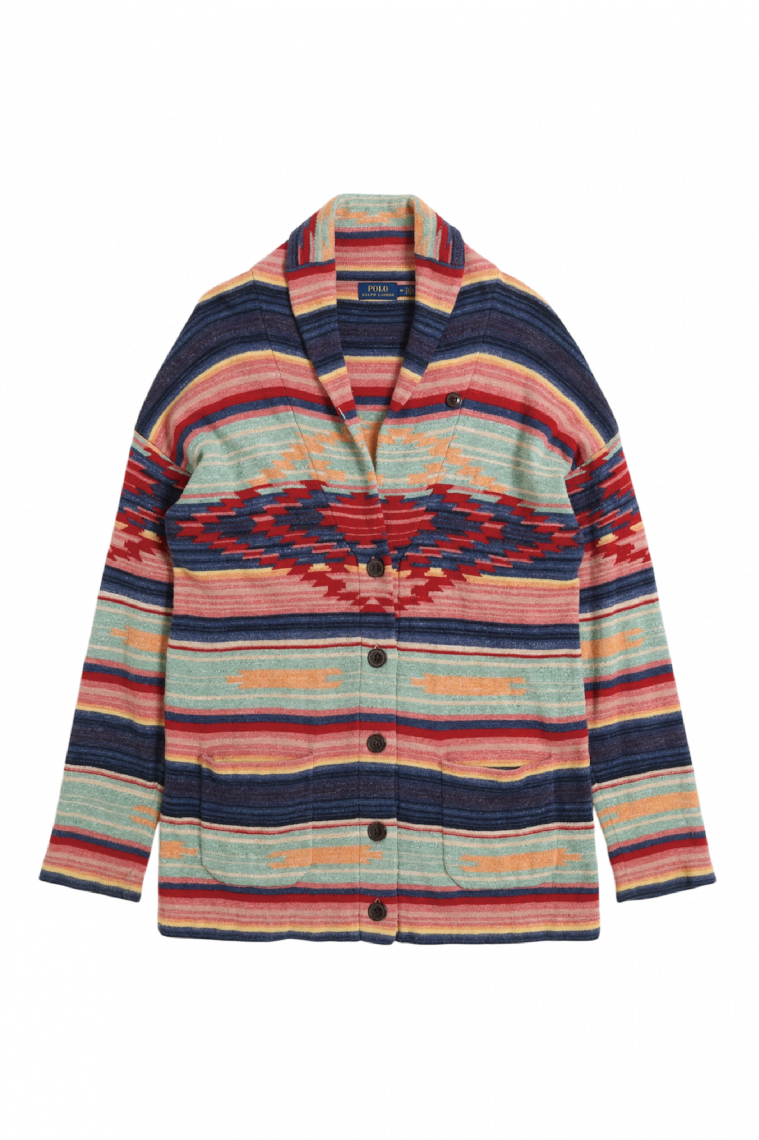 Multi Border Shawl Collar Cardigan