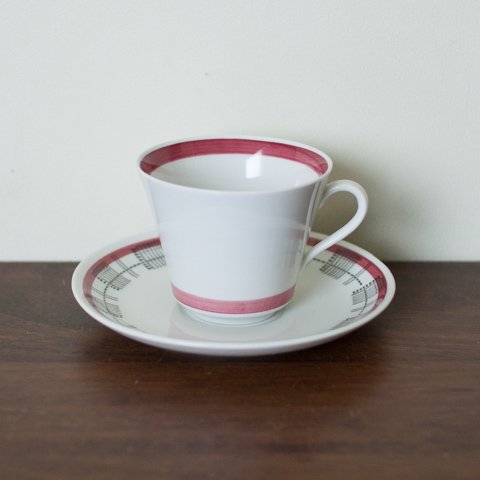 SWEDEN RORSTRAND RED FIESTA COFFEE CUP & SAUCER