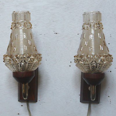 SOLID ROSE WOOD/AMBER GLASS WALL LAMP SET
