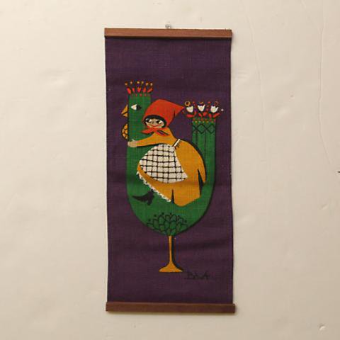 SWEDEN CUTE GREEN BIRD WITH CUTE GIRL TAPESTRY