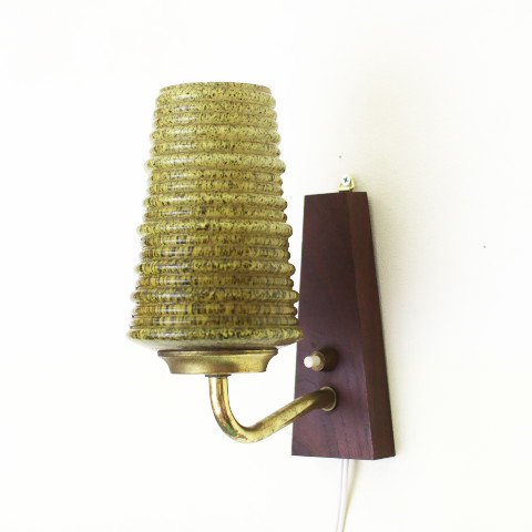 DENMARK SOLID TEAK/MIX COLOR GLASS SHADE WALL LAMP
