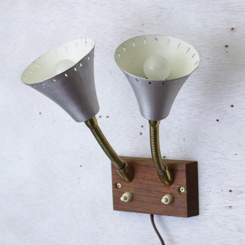DENMARK SOLID TEAK BASE TWIN WALL LAMP