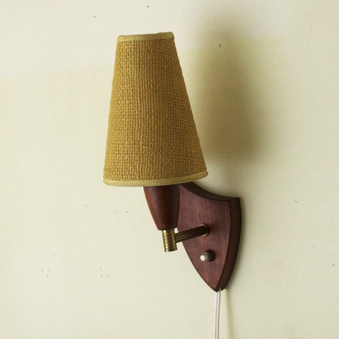 DENMARK TEAK WALL LAMP/VINTAGE KHAKI SHADE