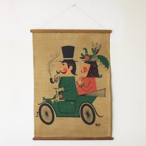 SWDEN GUY JUTE SAND/DRIVING COUPLE TAPESTRY 