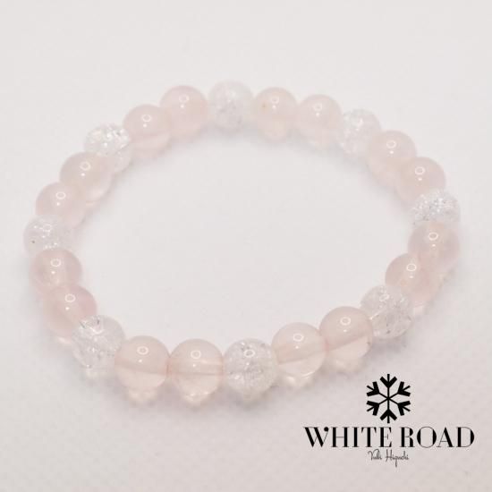 「桜月の輝き」 ローズ＆ホワイトクォーツのブレスレット 高品質]ホワイトサゲニティッククォーツブレスレット/アンフィ