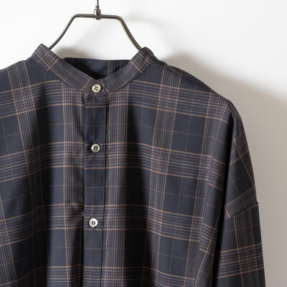 TRAVAIL MANUEL トロチェックバンドカラーシャツ NVY