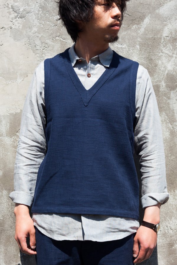 FRANK LEDER】INDIGO PIECE DYED COTTON VESTOVA-SLOW＆STEADY