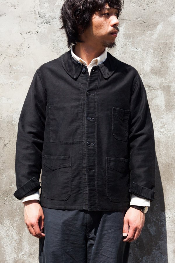 ☆60s Euro vintage☆black moleskin jacket素材コットン - カバーオール