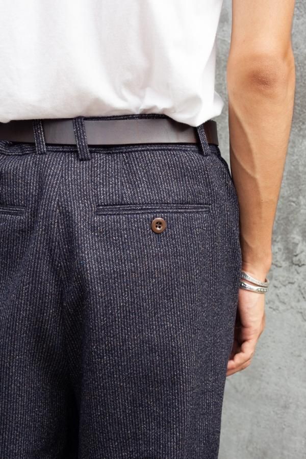ドイツ製 FRANK LEDER ストライプ ウールパンツ S ダークグレー 黒
