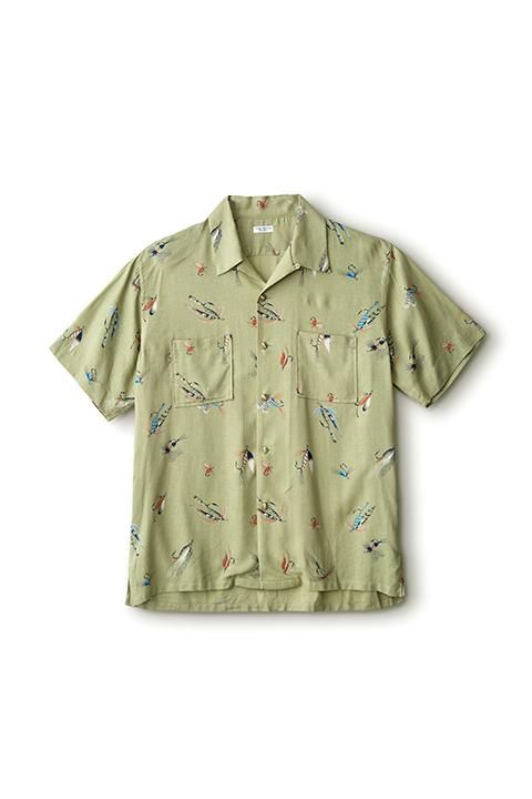 トップス PHIGVEL FLY PATTERN OPEN COLLAR SHIRT PHIGVEL】FLY PATTERN OPEN COLLAR SS SHIRT-SLOW＆STEADY